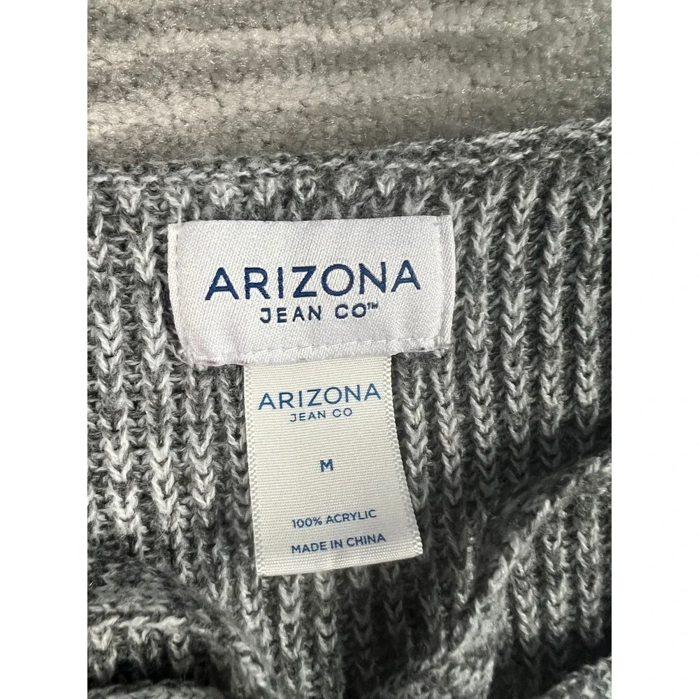 Arizona Jean Co Sweater Women Medium Grey V-Neck Lattice Strappy Chunky Knit Top